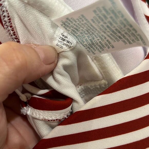 Kona Sol Twist Bandeau One Piece Swimsuit Deep Red and White Stripes Size Small - Picture 14 of 15